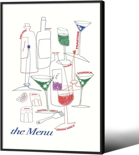 Vista 15 de MWZUPQ Póster de cóctel colorido de moda, retro, lindas copas de vino, lienzo, arte de pared, llena tu taza, pinturas impresiones de bares, cocina