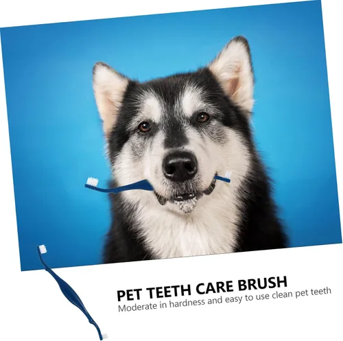 Vista 6 de TOYANDONA Juego de cepillos de dientes para mascotas, cepillo de limpieza de dientes de perro, 3 piezas de cerdas suaves de doble cabeza, mango