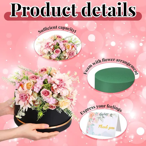 Vista 3 de Nuenen 2 cajas de regalo redondas con tapas, luz LED de espuma floral, tarjetas de felicitación florales, arreglos florales, suministros para San