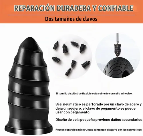 Vista 4 de Bellisinno Pegamento de reparación de neumáticos, kit de cemento de goma para pared lateral, clavos de dos tamaños, adecuado para bicicleta