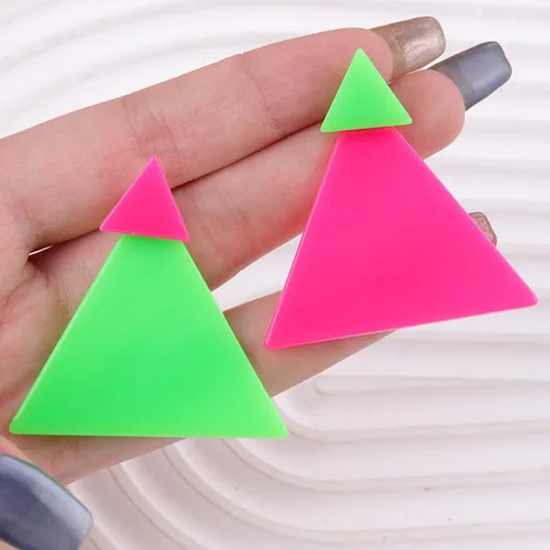 Vista 2 de Aretes de neón de los años 80 y 90 para mujer, coloridos cuadrados, triangulares, acrílicos, aretes colgantes retro geométricos para trajes