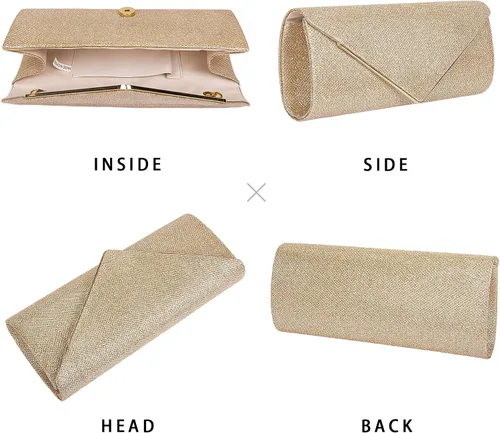 Vista 6 de Larcenciel Bolsos de mano para mujer, bolsa de noche brillante con cadena desmontable