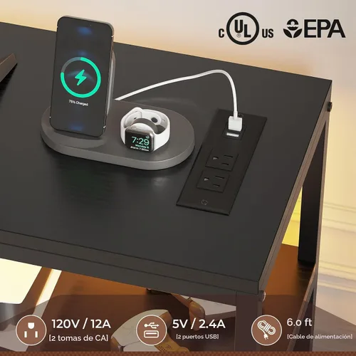 Vista 4 de HAUOMS Soporte de TV para TV de 60 pulgadas, centro de entretenimiento LED Negro