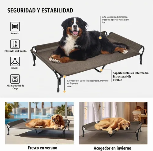 Vista 7 de Veehoo Cama elevada refrescante para perro con barandilla, cuna elevada para mascotas, para interiores y exteriores, cama para mascotas XXL