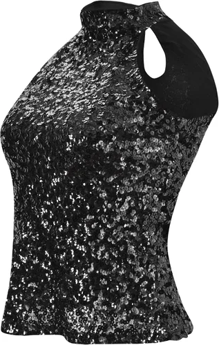 Vista 2 de Camiseta sin mangas con cuello halter y lentejuelas para mujer