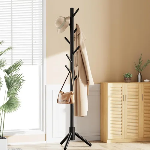 Vista 7 de Pipishell Perchero de Madera Resistente, Árbol de Abrigos de 3 Tamaños Ajustables con 8 Ganchos, Percheros para Pasillo de Entrada, Soporte