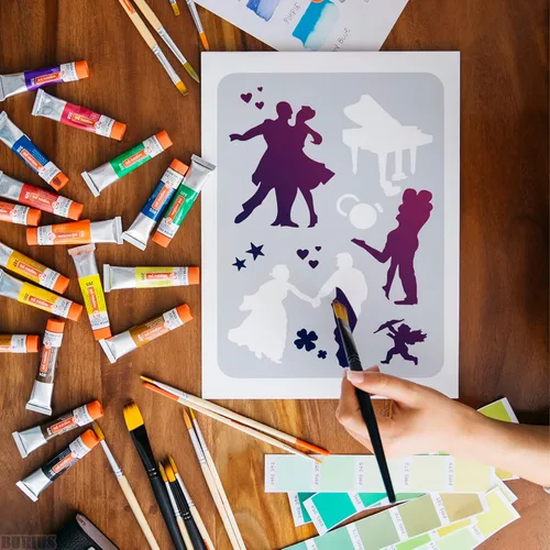 Vista 4 de 12 plantillas de silueta grandes para pintar sobre madera y lienzo, tamaño completo de 11.6 x 8.2 pulgadas, plantillas de dibujo para personas