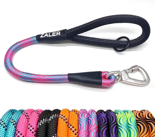Vista 18 de ZALER Correa corta para perro, correa de tráfico de cuerda de 18 pulgadas para perros, correa reflectante con junta tórica, correa resistente