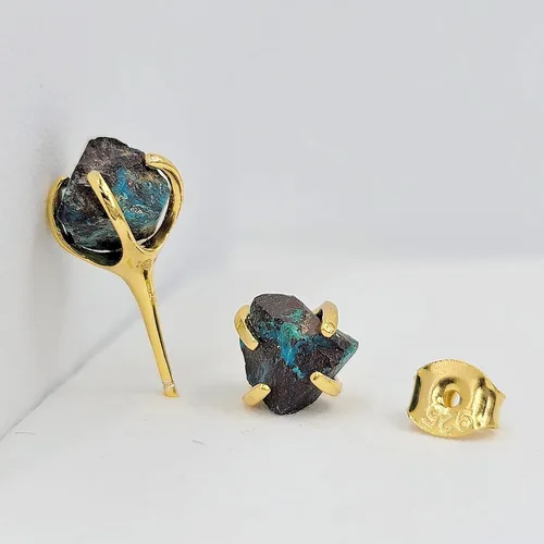 Vista 89 de Aretes de piedra preciosa natural en bruto con oro amarillo sobre plata de ley 925, 6 a 0.276 in, regalo de piedra de nacimiento de calidad genuina