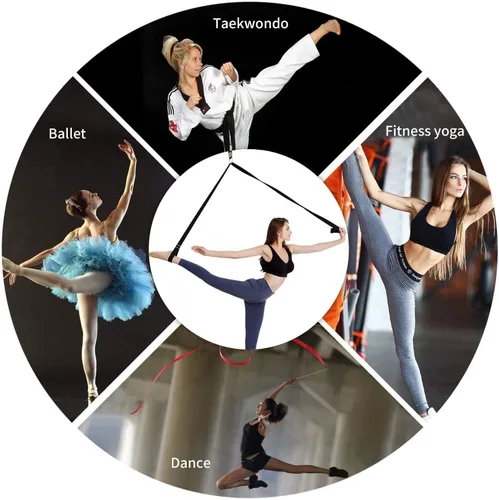 Vista 2 de Correa elástica con anclaje de puerta y banda de resistencia – Mejora la flexibilidad de estiramiento de piernas para divisiones, ballet, baile