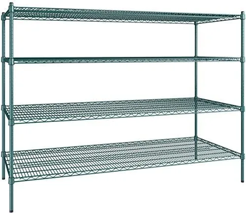 Vista 186 de Kit de 4 estantes de epoxi verde NSF de 21 x 72 pulgadas con postes de 86 pulgadas, estantería de almacenamiento resistente, kit de estantería