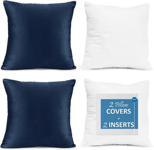 Vista 15 de Nestl Juego de 2 rellenos de almohada con terciopelo suave y sólido, juego de fundas de almohada cuadradas decorativas para sofá, automóvil Azul