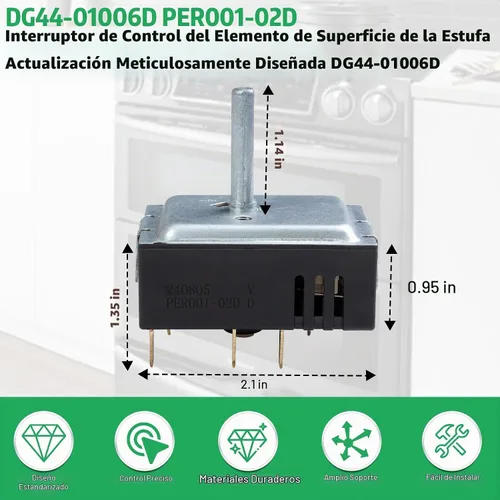 Vista 4 de Interruptor de control de elemento de superficie de estufa DG44-01006D para estufa Samsung – Regulador de energía de reemplazo OEM – Compatible