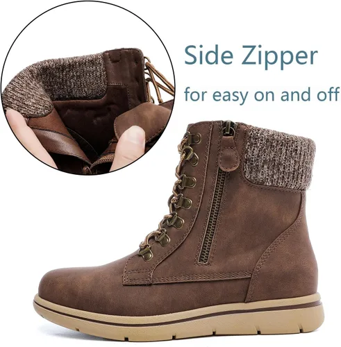 Vista 3 de Luoika Botines anchos para mujer, tacón plano, cremallera lateral, con cordones, talla extragrande.