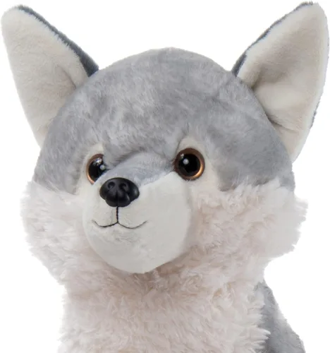 Vista 3 de The Petting Zoo Peluche de lobo gris, regalos para niños, animales salvajes del zoológico Onez, juguete de peluche jumbo de lobo gris de 20 pulgadas