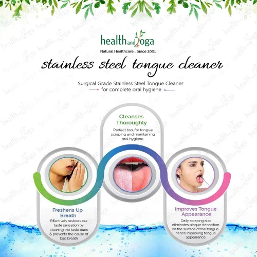 Vista 7 de Raspador limpiador de lengua HealthAndYoga(TM), de acero inoxidable de grado quirúrgico, inhibidores de bacterias, agarre no sintético, esterilizable