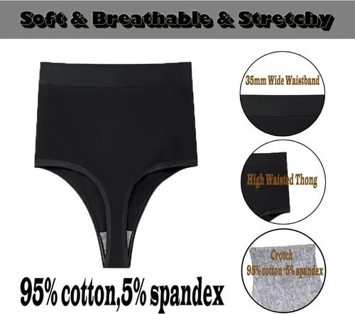 Vista 2 de High Waisted Underwear for Women Cotton Wide Waistband High Waisted Thongs for Women Pack(S2XL)