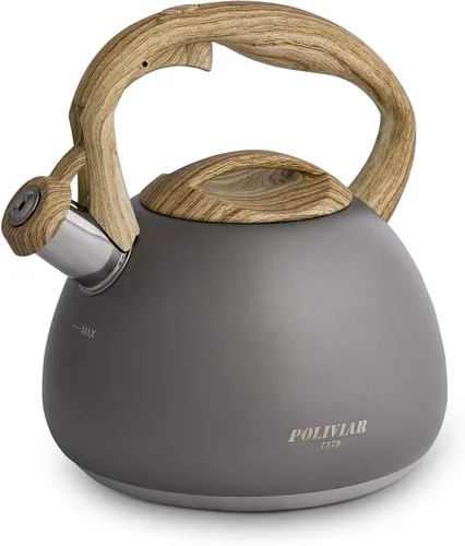 Vista 15 de POLIVIAR - Hervidor de té para estufa negro Ti, hervidor de té silbante de 2.7 cuartos de galón, tetera de acero inoxidable de grado alimenticio