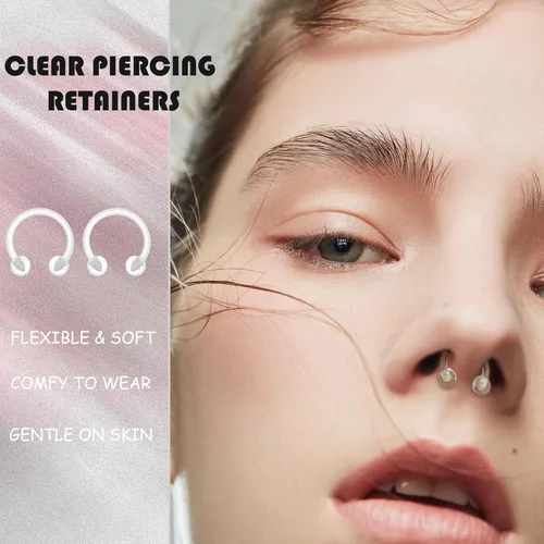 Vista 2 de 60 piezas de retenedores transparentes para cirugía, joyería de plástico Bioflex para pezón, lengua, nariz, tabique, cejas, cartílago, cartílago