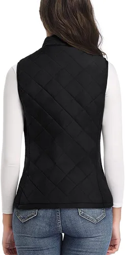 Vista 6 de Valphsio Chaleco para mujer con cuello alto, sin mangas, ligero, acolchado, con cremallera cálida y bolsillos