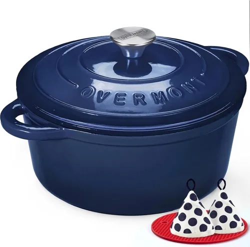Vista 13 de Overmont - Horno holandés de hierro fundido esmaltado, de 4.5 QT, con tapa, libro de cocina (idioma español no garantizado) y agarraderas de verde