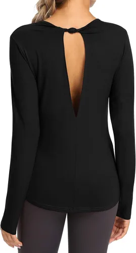 Vista 5 de Bestisun Camisetas de manga larga para entrenamiento, sin espalda, ropa deportiva para mujer