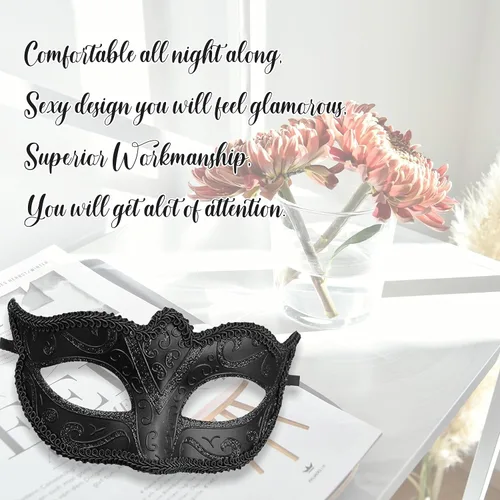 Vista 6 de Máscara decorativa para disfraz de mujer, para fiesta veneciana, Mardi Gras, graduación, Halloween, fiestas de disfraces y regalo