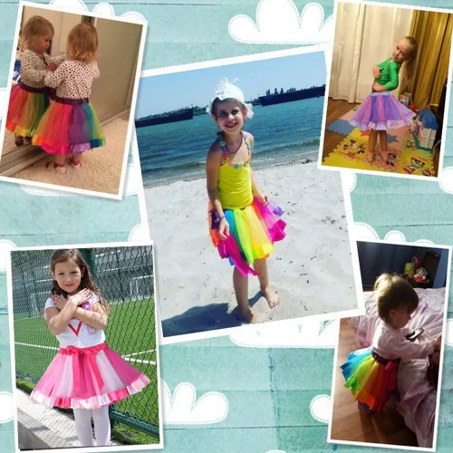 Vista 6 de BGFKS Falda de tutú de tul de ballet en capas para niñas pequeñas con lazos coloridos para el cabello, Arcoiris (Rainbow)