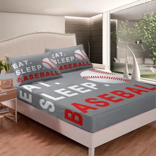 Vista 2 de Feelyou Juego de sábanas de béisbol para niños, juego de sábanas con temática deportiva de pelota, tamaño individual, para niños, adolescentes