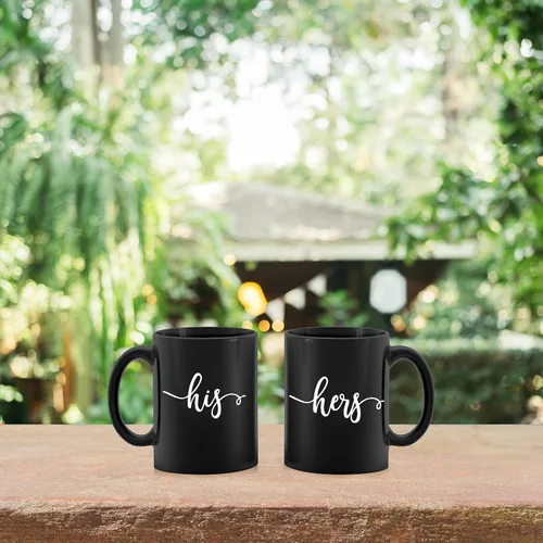 Vista 3 de Kunlisa Juego de tazas de café para él y ella, regalo de compromiso de boda para parejas, recién casados, marido y esposa, tazas a juego para negro
