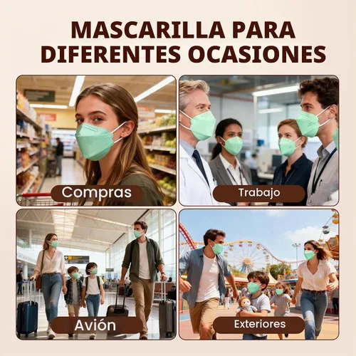 Vista 7 de Edith qi Mascarillas KN95 para adultos, 50 unidades, mascarillas Verde