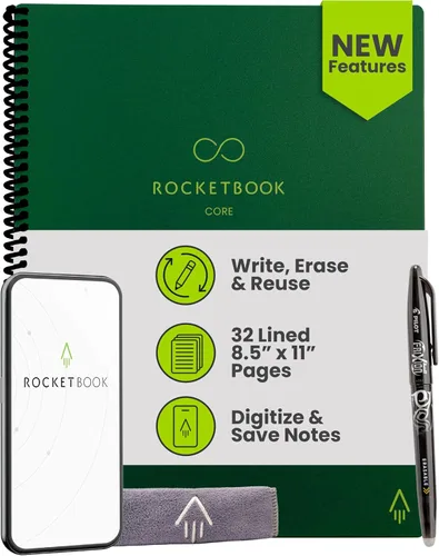 Vista 10 de Rocketbook Core - Cuaderno reutilizable con espiral, tamaño ejecutivo 6x8.8, negro - páginas rayadas, conectado a la aplicación, borrable, cubierta