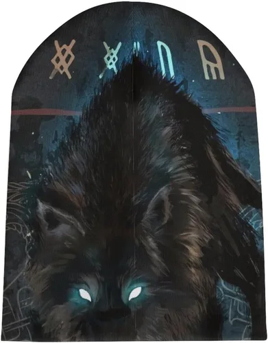 Vista 3 de Vikings - Gorro de punto con puños, estampado 3D de mito nórdico de graffiti, divertido accesorio para la calle