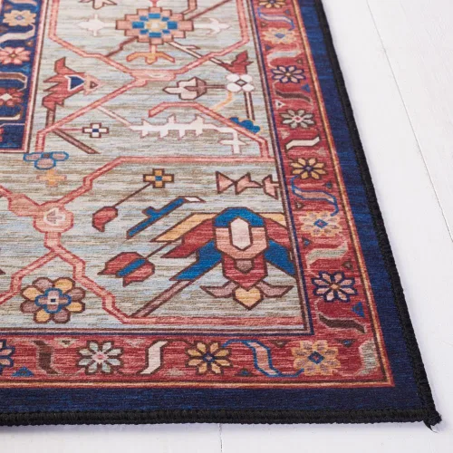 Vista 5 de SAFAVIEH Alfombra lavable Tucson Collection - 2 pies 6 pulgadas x 4 pies, azul óxido, antideslizante y fácil de limpiar, ideal para sala de estar
