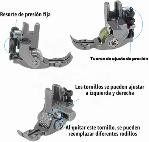 Vista 5 de Prensatelas universales con rodillo, prensatelas multifuncionales tres en uno para máquina de coser de coche plano Rodillo de goma