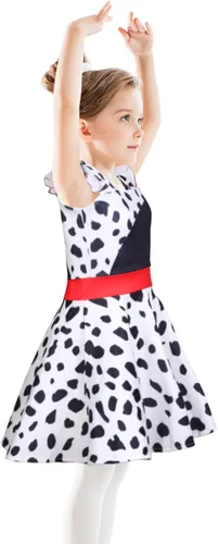 Vista 6 de Kids Girls Cruella Deville Costume Dress Polka Dots Black and White Birthday Christmas Halloween Dress for Toddler Girls