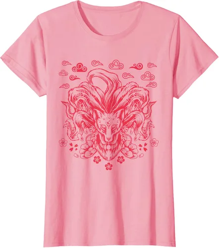Vista 9 de Camiseta de anime japonés Nine Tails Fox Kitsune, Negro