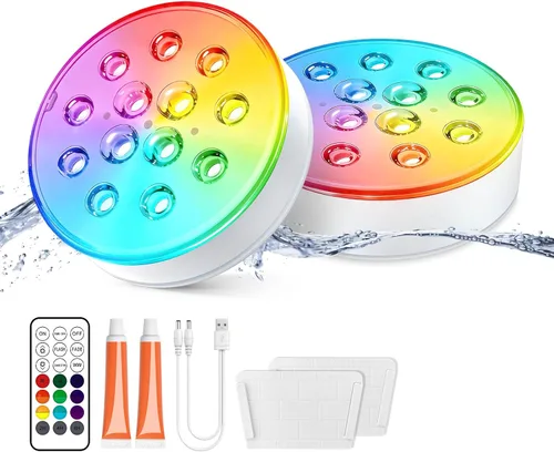 Vista 10 de LOFTEK Luces LED sumergibles con control remoto, 13 luces LED recargables para piscina enterrada sobre el suelo, IP68 impermeable 16
