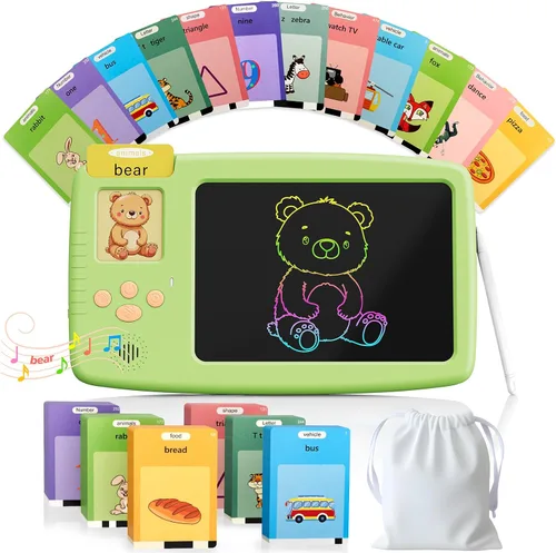 Vista 9 de Tarjetas didácticas parlantes para niños pequeños: tableta de escritura LCD 2 en 1 con 510 palabras visuales, aprendizaje de idiomas Montessori