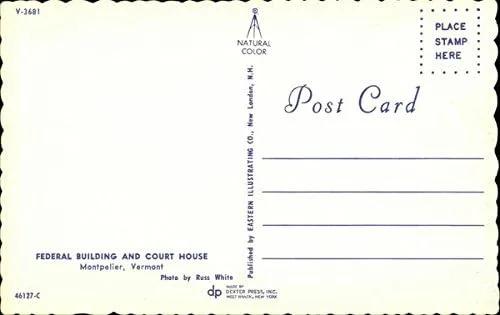 Vista 2 de Federal Building and Court House Montpelier, Vermont VT Original Vintage Postcard