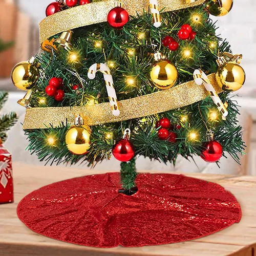 Vista 21 de ShinyBeauty Falda de árbol de Navidad rosa claro de 24 pulgadas, falda de lentejuelas para lápices/mini árboles, cubierta navideña para Año Nuevo