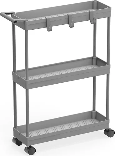 Vista 12 de Simple Houseware Carrito de almacenamiento delgado/estrecho de 3 niveles con asa, 5.5 pulgadas de ancho x 26.5 pulgadas de alto, organizador rodante