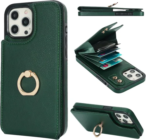Vista 13 de Folosu Funda compatible con iPhone 12 Pro Max con soporte para tarjetas, rotación de 360°, soporte de anillo de dedo con función atril, protección