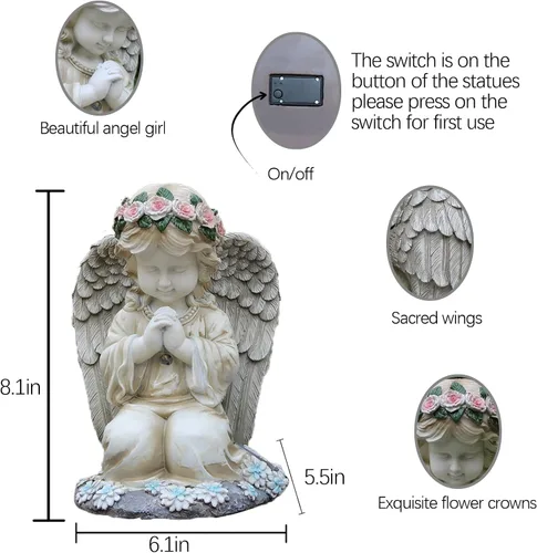 Vista 3 de Sharita Figura de ángeles rezando, estatuas solares de ángel de jardín, escultura de ángel arrodillado impermeable, adorno de decoración al aire