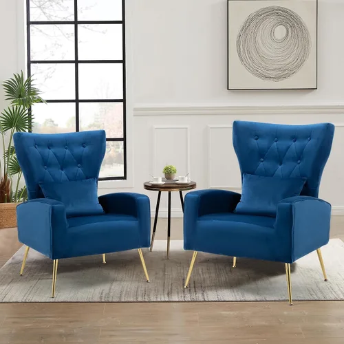 Vista 33 de ZJhome Sillas Modernas para Sala de Estar de Terciopelo Silla de Acento Sillón con Almohada Lumbar, Sillas de Dormitorio de Respaldo Alto Silla