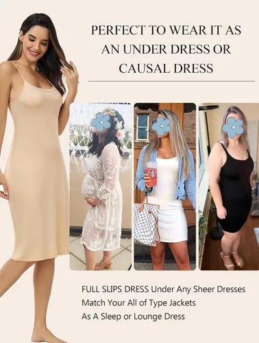 Vista 5 de Vlazom Vestido completo para mujer, tirantes delgados ajustables, básico, para debajo del vestido, camisola, minivestido para dormir, tallas S-XXL