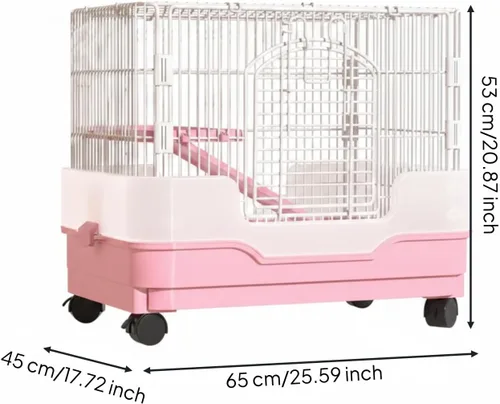 Vista 3 de Small Pet Enclosure Indoor Wire Pet Cage with Base Wipe-Clean, Pink, Double Layer