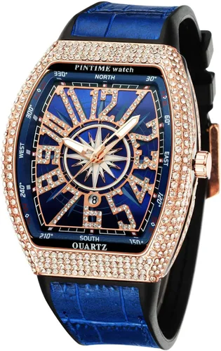 Vista 16 de Gosasa Reloj de Moda Hip Hop para Hombre, con Detalles de Cristal, Reloj Bling Bling, Caja Rectangular, Correa de Pulsera de Acero Inoxidable, Reloj