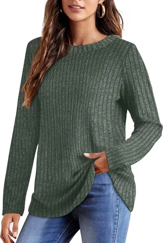 Vista 3 de OFEEFAN - Blusas de manga larga para mujer, blusas estilo túnica ligeras de cuello redondo e informales