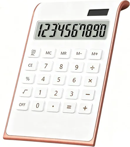 Vista 9 de Green Calculator, 10 Digits Solar Battery Basic, Dual Powered Desktop Calculator, Tilted LCD Display, Inclined Design Slim